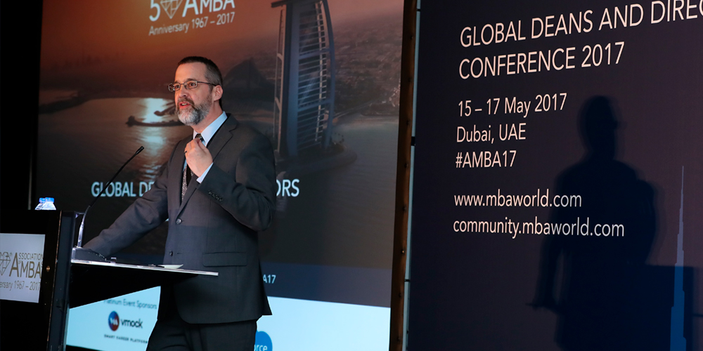 Dr. Daniel Kratochvil, ADSM Dean speaks at the AMBA Global Deans and Directors Conference